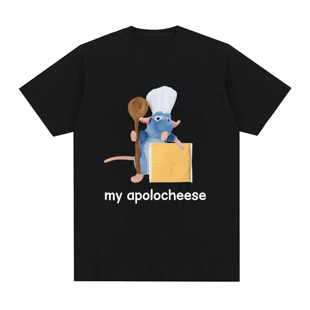 Funny My Apolocheese Rat Plush Cheese Meme T Shirt Men Clothing Fashion Short Sleeve T-shirts Summer 100% Cotton Tee Shirt style