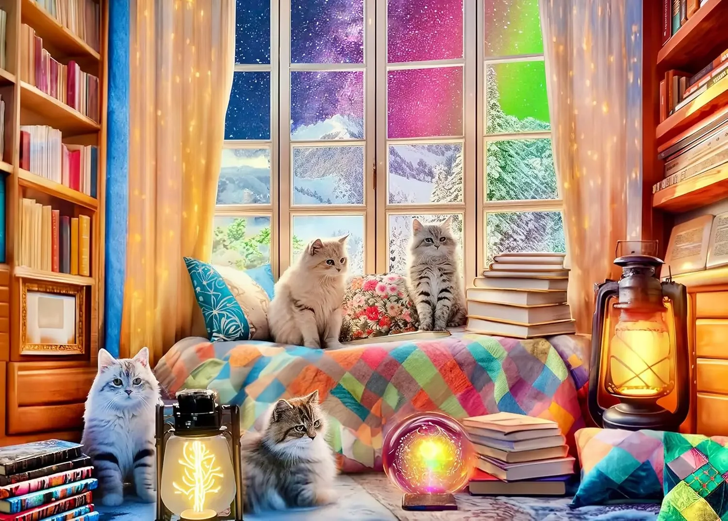 

Paper Puzzle Northern Lights and Cozy Cats Jigsaw Puzzle 300 500 1000pcs Perfect for Travel Camping Trip Family Bonding Activity