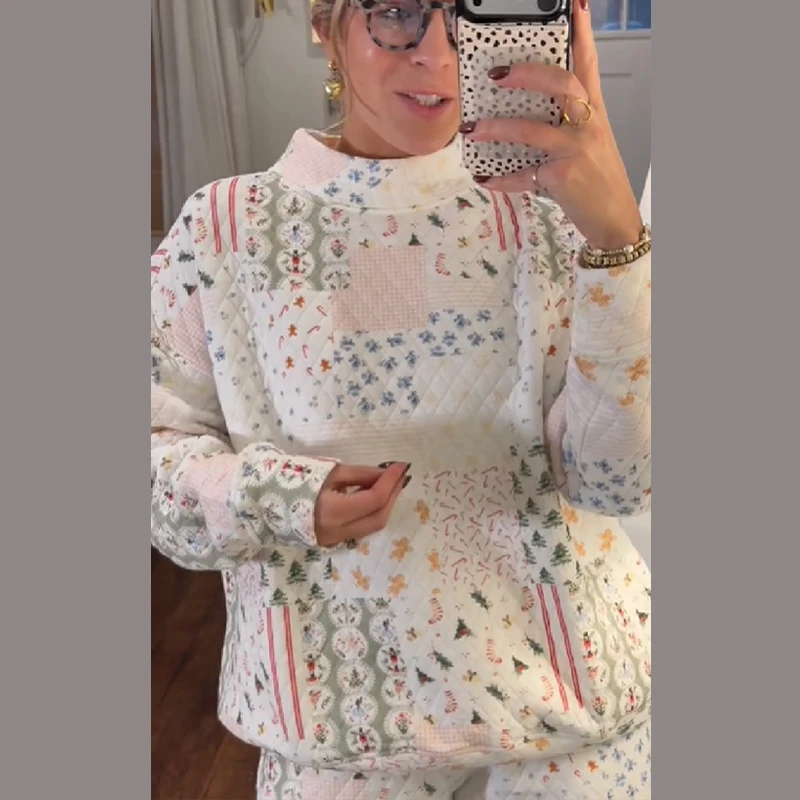 عيد الميلاد مقنعين مجموعة بناطيل رجالي للنساء طويلة الأكمام فضفاضة البلوز سترة قابل للتعديل بنطال مرن 2025 سيدة الخريف الشتاء وتتسابق #6