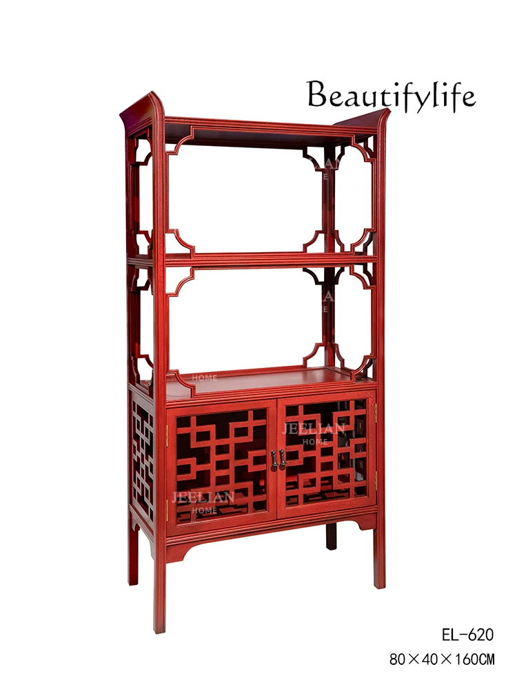 French High-End Household Antique Shelf New Chinese Storage Rack Retro Living Room Entrance Decoration Display Rack