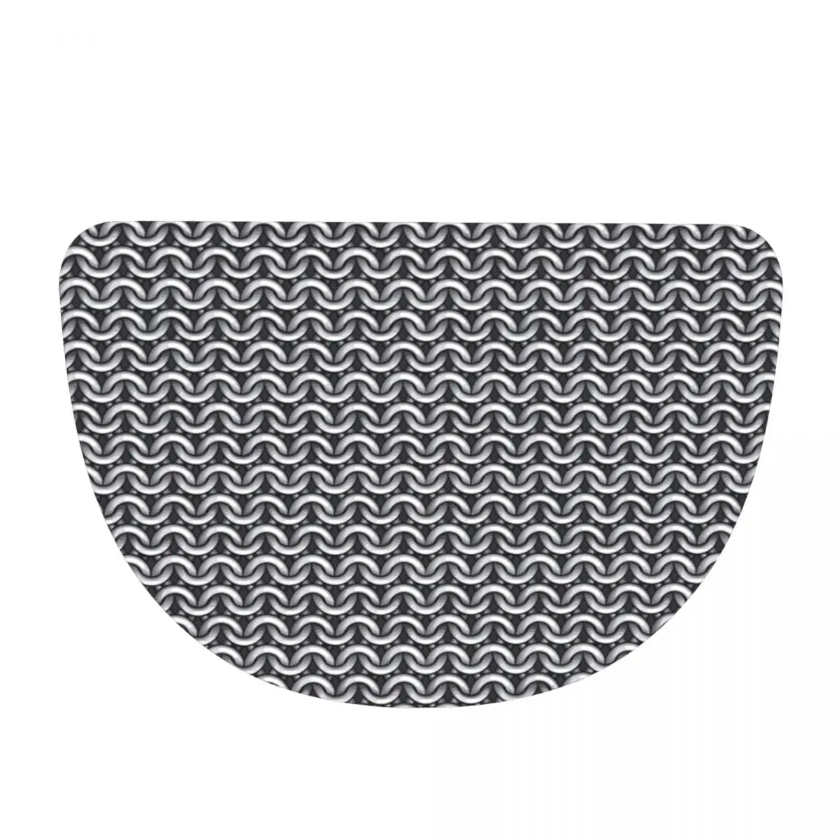 Metal Chainmail Medieval Armor Soft Flannel Half Round Doormat Non Slip Bathroom Mat Absorbent Floor Carpet for Living Room
