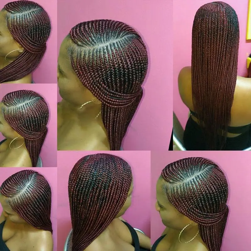 36 ''بورجوندي كامل الدانتيل شعر مستعار مضفر فو Locs للنساء السود الاصطناعية Knotless كورنو جديلة شعر مستعار الجانب جزء شعر مستعار صندوق الضفائر شعر مستعار