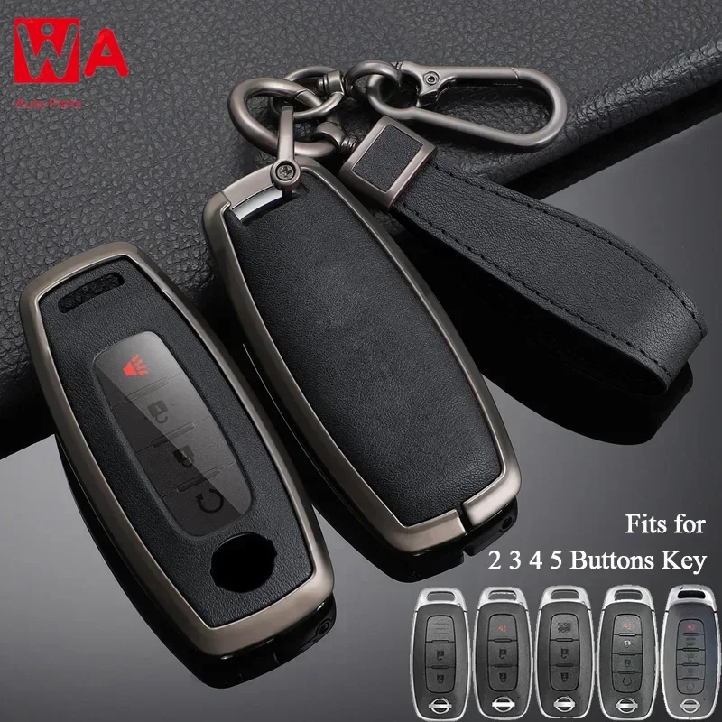 

Zinc Alloy+ Leather Car Key Case Cover For Nissan Juke 2023 X-trail T33 Qasqhai J12 2022 Ariya Altima Teana2 3 4 5 Buttons Key