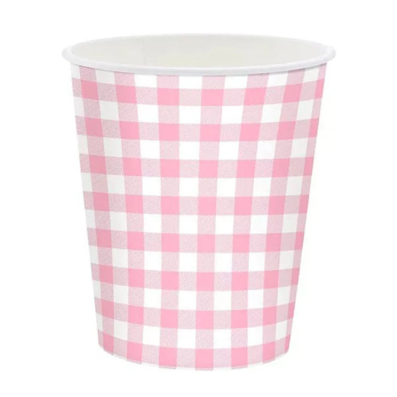 Spitzenrosa Kariertes Einweggeschirr, Pappteller, Becher, Servietten, Tischdecken, Geburtstag Babyparty, Hochzeitsfeier-Zubehör – Detail 2