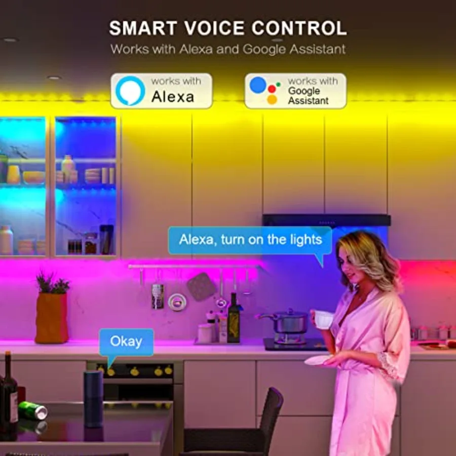 6 PCS WIFI Under Cabinet Lights KitWork with Alexa Google Assistant App and IR Remote Music Sync Color Changing LED Light Strip