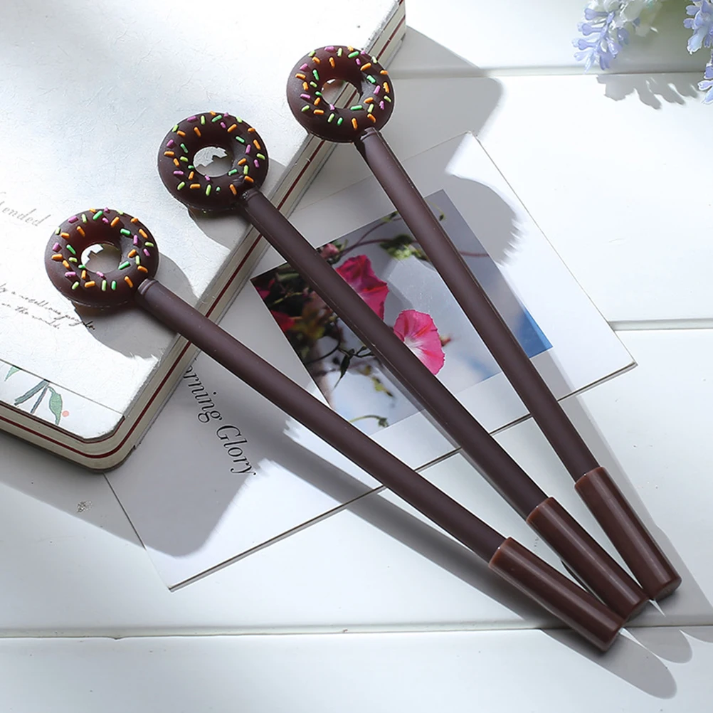 

12 Pcs Gel Pen Black Pens Ink Cartoon Ball with Doughnut Writting Small and Fresh
