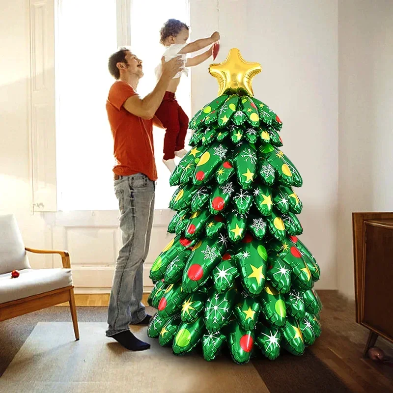 120CM Christmas Tree Standing Balloon Xmas Holiday 4D Inflatable Green Foil Balloons Set 2024 New Year Party Decoration Navidad