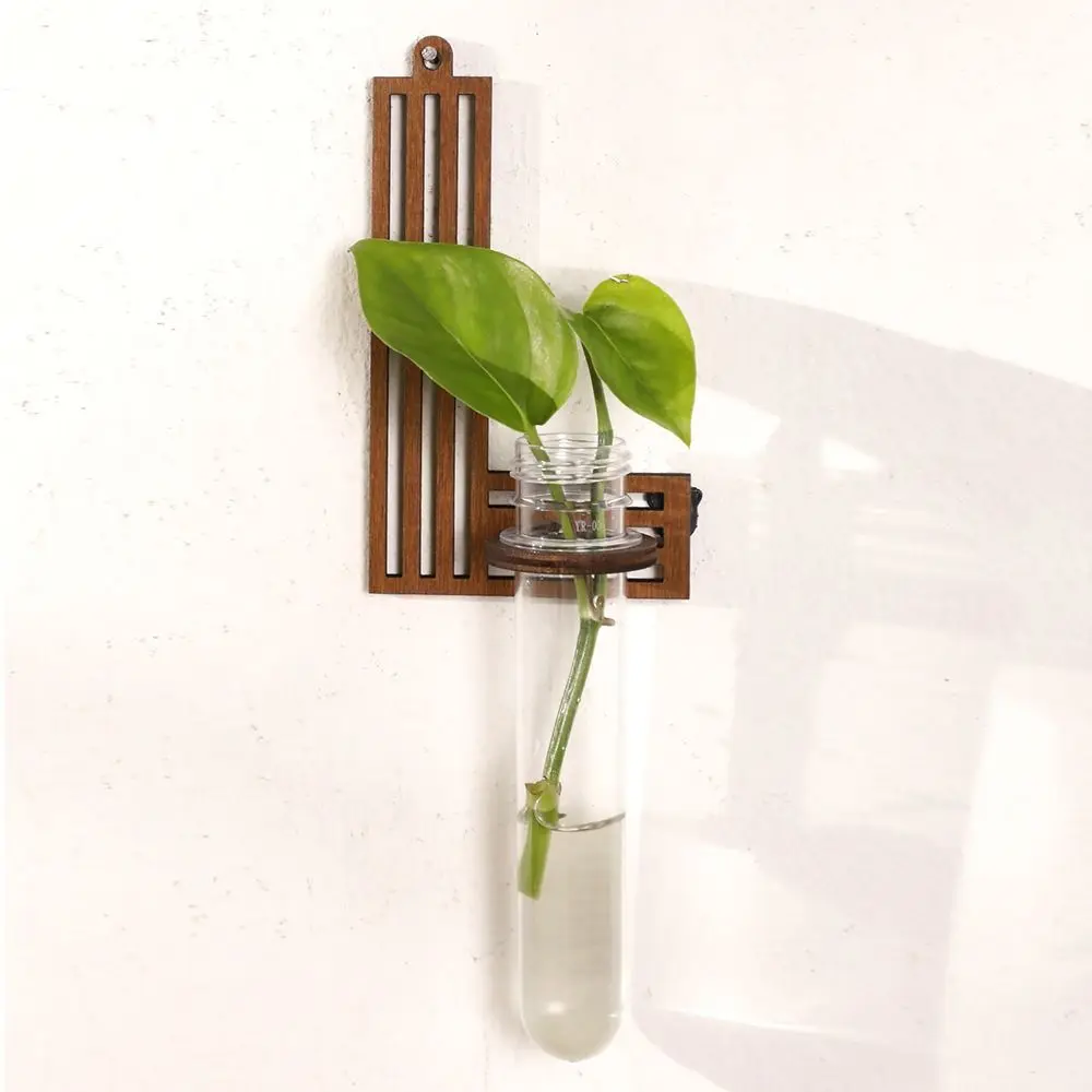 Wooden Hydroponic Planter Shelf Home Ornaments Vase Wall Mounted Planter Retro Hollow Out Planter Holder Hydroponics