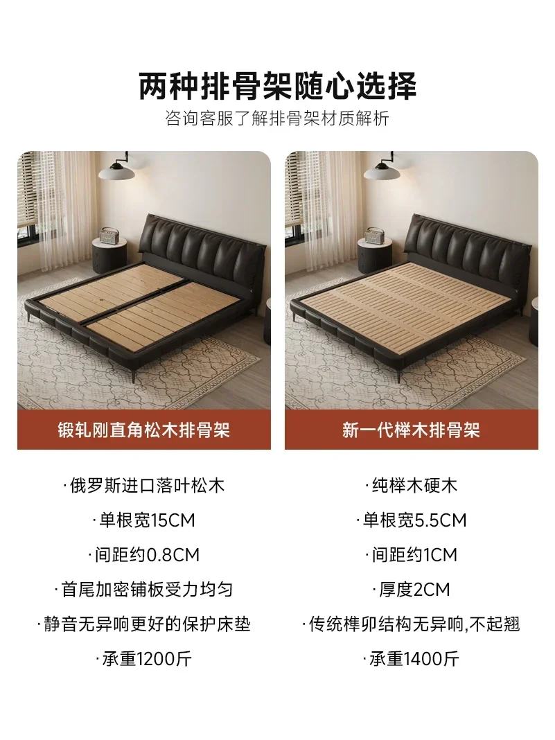 Leather bed Modern simple drawer storage Double down soft bag bed Master bedroom 1.8 meters Small apartment floor-to-ceiling