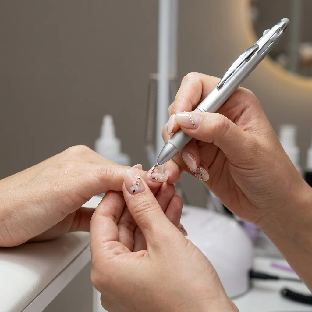 4-in-1 Press-Nail-Dotting-Stift, Polka-Dot-Zeichenwerkzeug, Multifunktions-Nagelkunststift für Puder & Salon-Maniküre