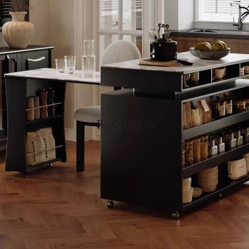 

02American retro rock slab island family small apartment restaurant rotating integrated dining table