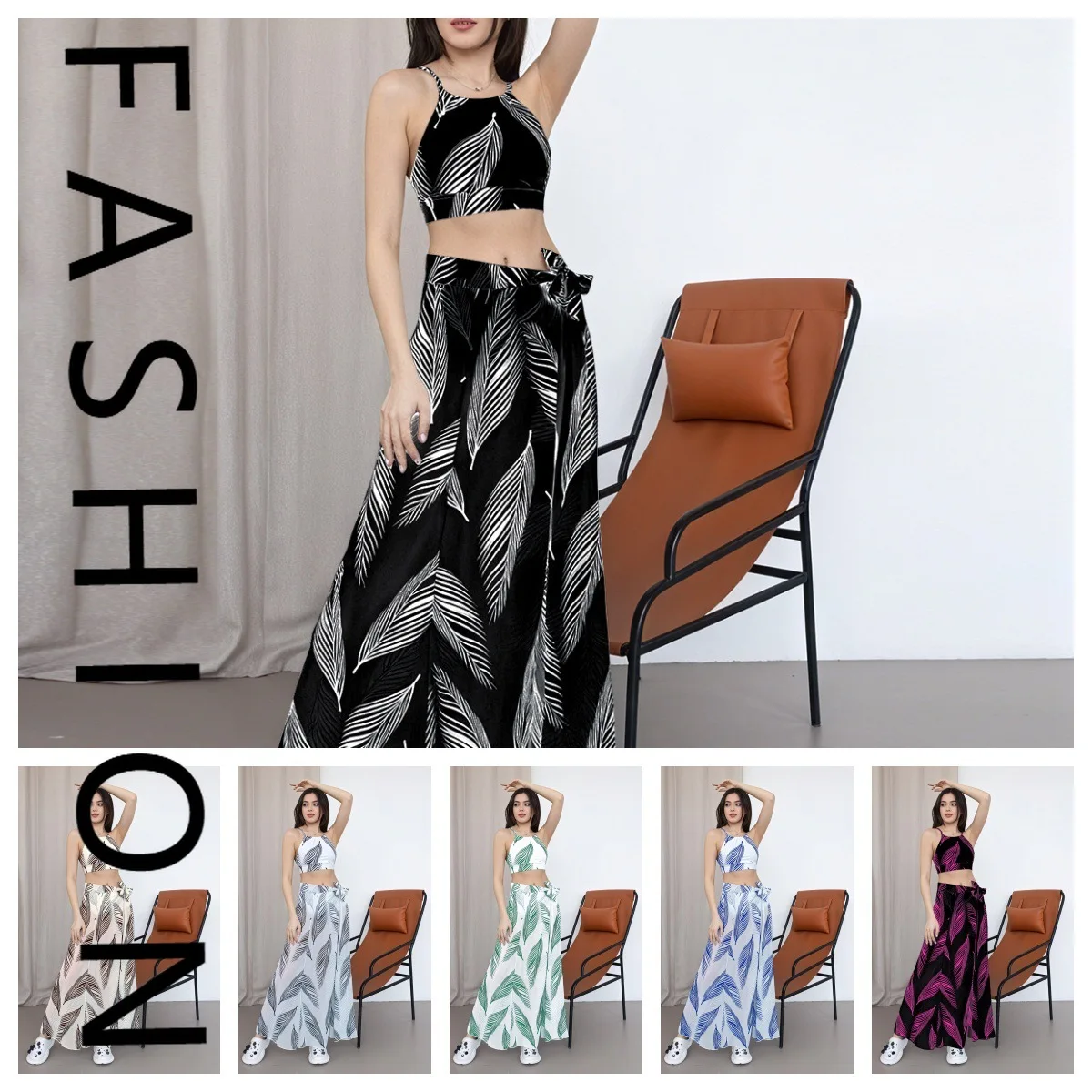 

2025 new sexy bikini swimsuit three-piece women's sunscreen long dress beach leaf swimsuit
