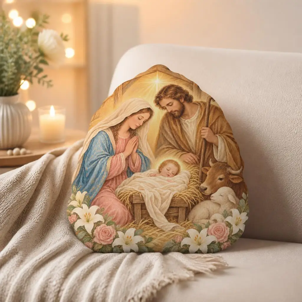 Christian Nativity Throw Pillow Holy Family Christmas Cushion Baby Jesus Stuffed Shaped Pillow Religious Home Decor Gift