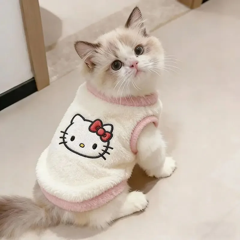 Hello Kitty Cat Winter Pullover, Flannel Fleece Thick Warm Sweater for Cats, Anti-Shedding Pet Clothes for Kittens - Detail 1