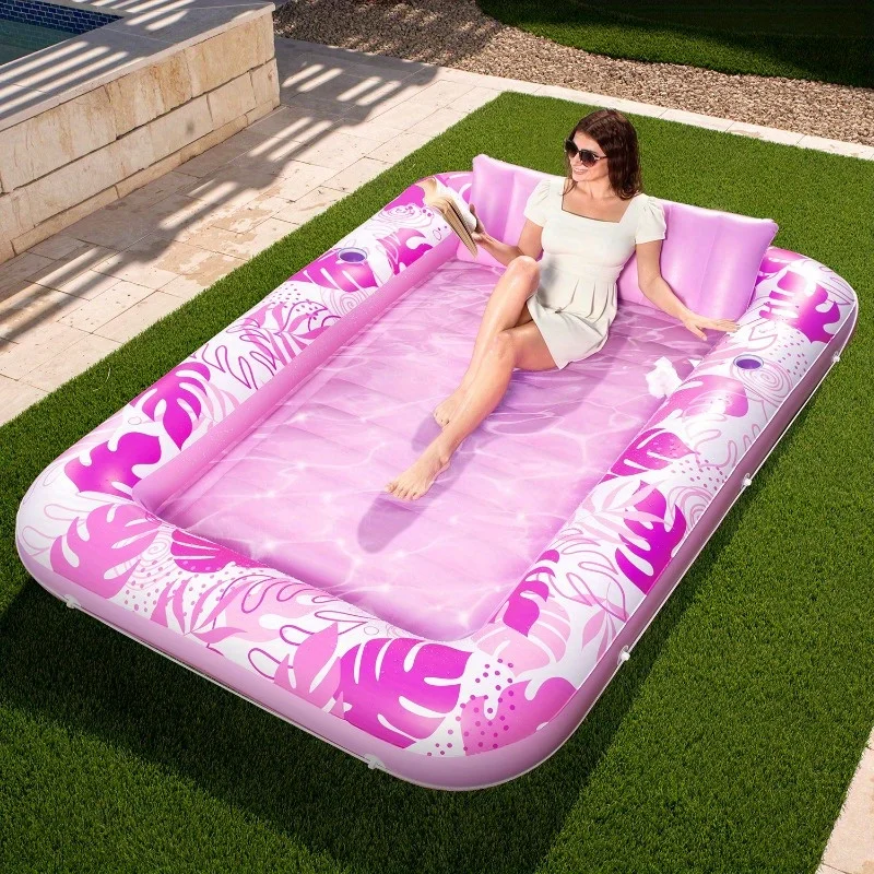 Sloosh Pink aufblasbare Sonnenliege für den Pool, 85 x 57 Zoll, extra große Schwimminsel für Erwachsene, aufblasbare Ballpool-Liege, Partygeschenke