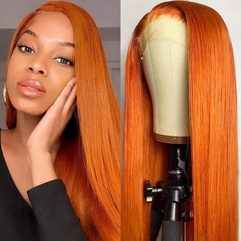 Straight ginger 30 32 Inch 13x4 Lace Front Human Hair orange 13x6 Lace Frontal Wig Brazilian 200 density For Black Women