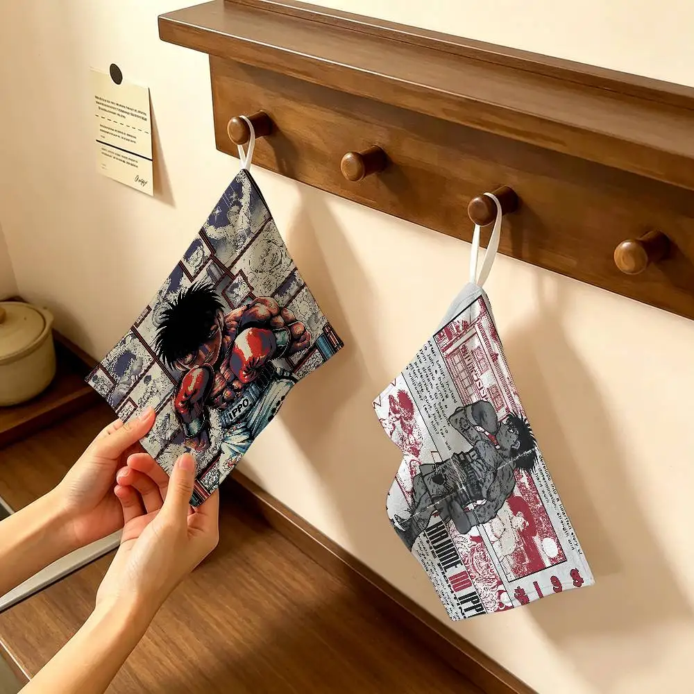 H-Hajime No Ippo Anime Thickened Polyester Cotton Hanging Towel, High Absorbent Hand Wiping Towel for Indoor Use