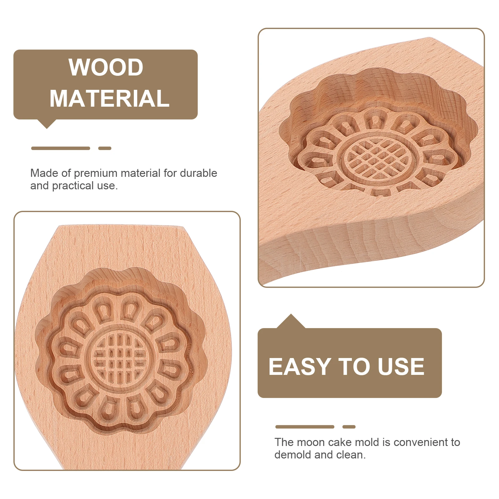 

1pc Baking Supply Creative Mooncake Mould Wooden Kitchen Utensil Diy Pastries Making Tool Flower Design Demold Easy Cake Mold