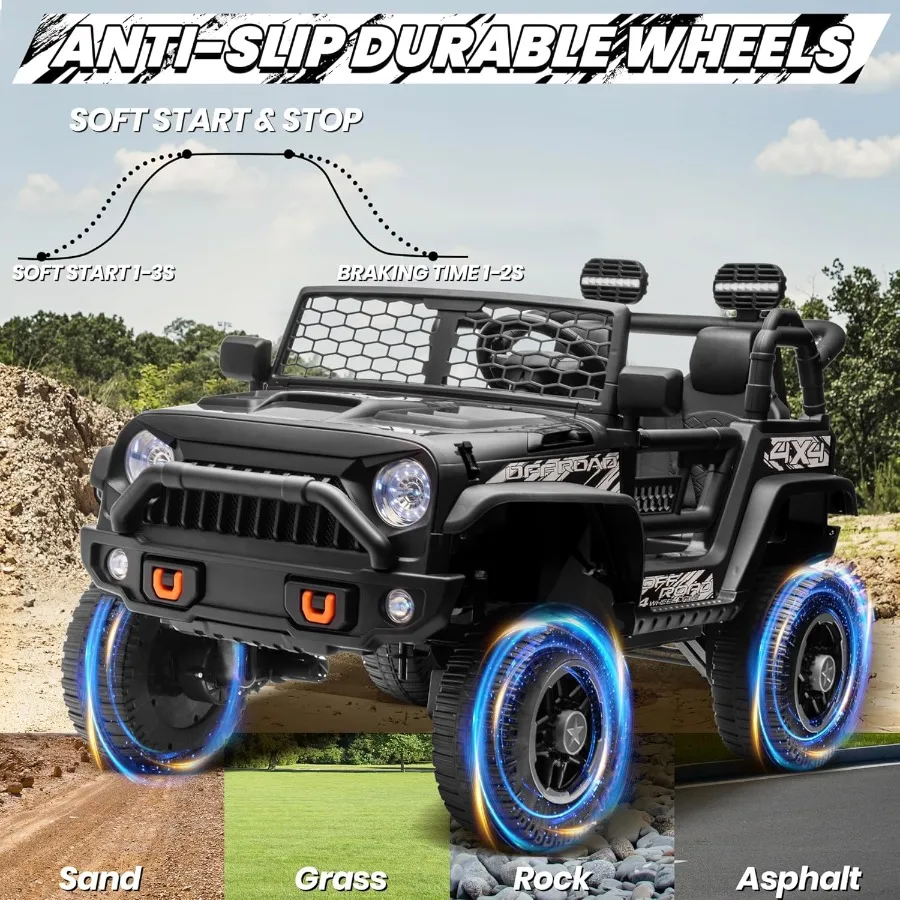 Brinquedos de passeio de 24 V para crianças grandes, passeio de 2 lugares em carros com 4WD/2WD comutável, assento de 20 ''de largura, passeio em caminhão com controle remoto, 4