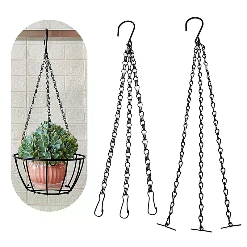 Black 40cm Flower Pot Hanging Chain With 3 Hooks Potted Hydroponic Plant Planting Pot Home Garden Decoration