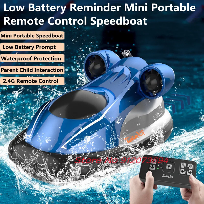 Low Battery Reminder Mini Portable Remote Control Speedboat Boat Toy 2.4G Parent Child Interaction One Key Acceleration RC Boat