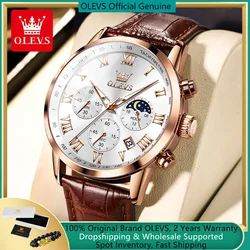 OLEVS-reloj de cuarzo para hombre, cronógrafo con fecha, 41mm, esfera grande, resistente al agua, fase lunar