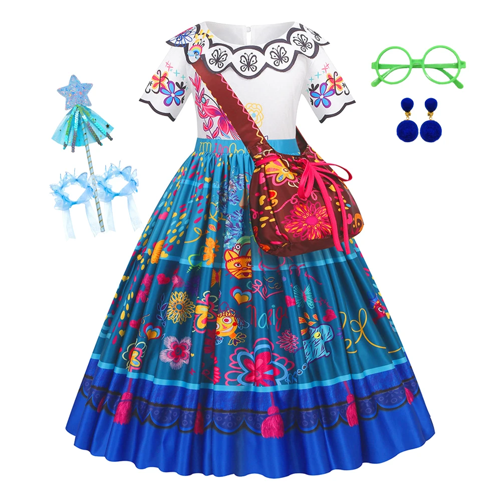 

Girls Mirabel Costume Children Halloween Swing Flared Clothes Kids Printed Cartoon Fantasy Princess Cosplay Dress 3-12Y