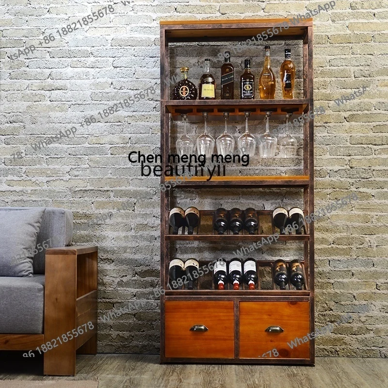 

Floor-to-ceiling red wine cabinet, solid wood household wine glass storage, living room wine bar counter, winery partition, H