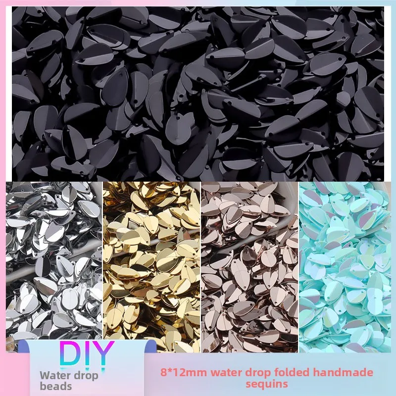 8 * 12mm Wassertropfen-Formige Gefaltete Muschelmuster-Pailletten PVC-Perlen DIY Handgemachtes Materialpaket Kleidungszubehör Dekorative Pailletten