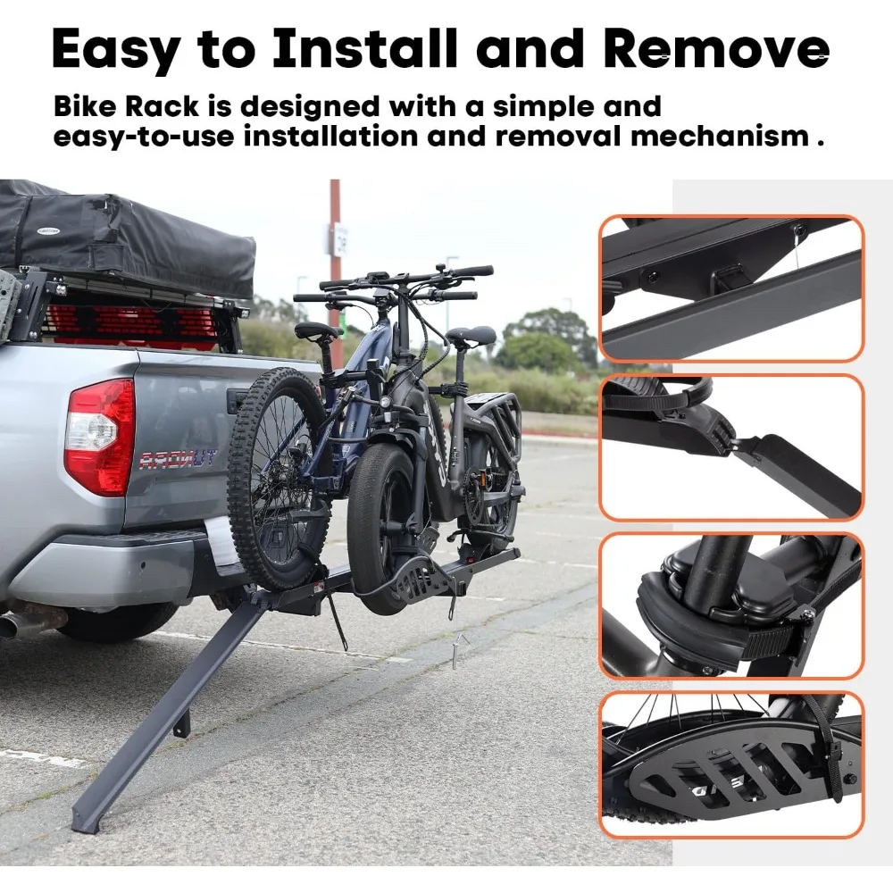 EBike Rack with Ramp, 200 lbs Capacity Heavy Bike Rack Electric Bike Carrier for 2 E-Bike, Foldable Bike Racks for Tow Hitch Up