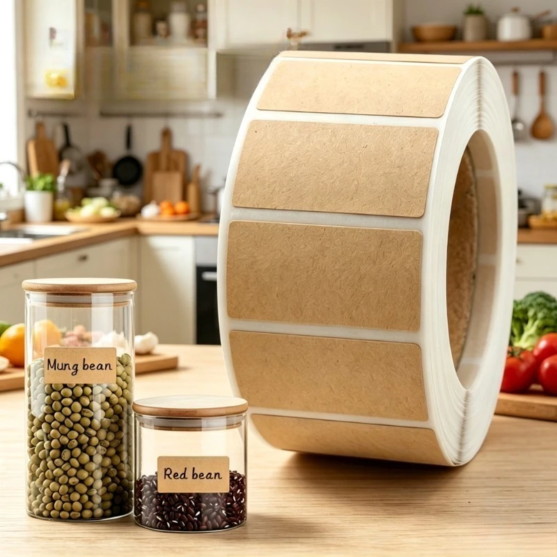 1 Roll 800pcs Kraft Paper Self-Adhesive Labels, Smooth Writing, Packaging & Warehouse Classification Tags