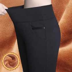 Fleece Pencil Pants Woman Pant Leggings OL High Waist Elegance Korean Style Solid Skinny Slim Office  Warm Stretch Lady Trousers