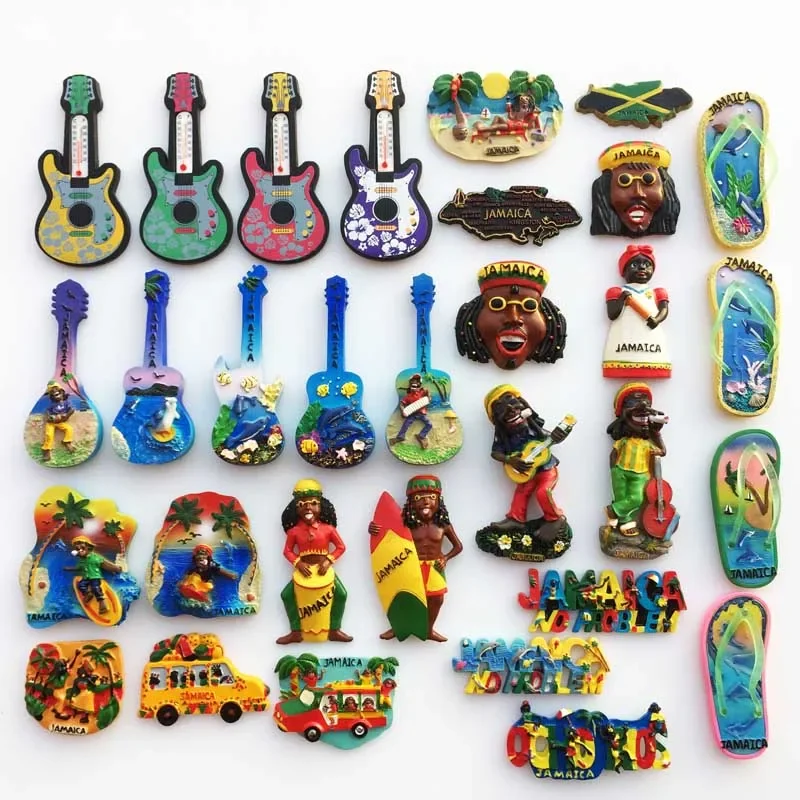 Jamaica Fridge Magnet Souvenirs Cultural Landscape Guitar Characters Hand-painted Decorative Arts and Crafts Fridge Sticker