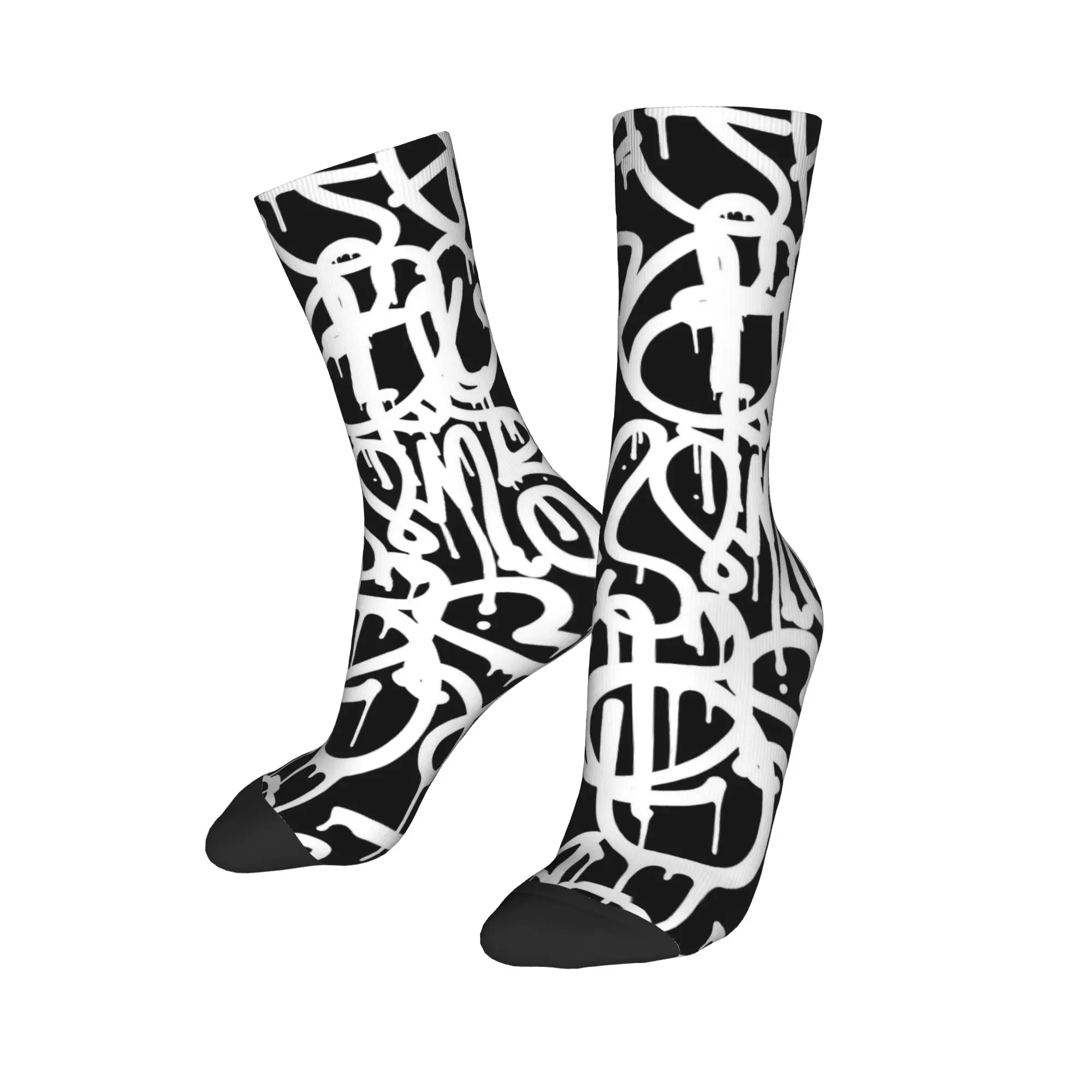 

Черно-белые носки с граффити, мужские и женские повседневные носки из полиэстера, новинка весны, лета, осени и зимы, средние носки-трубы, подарки