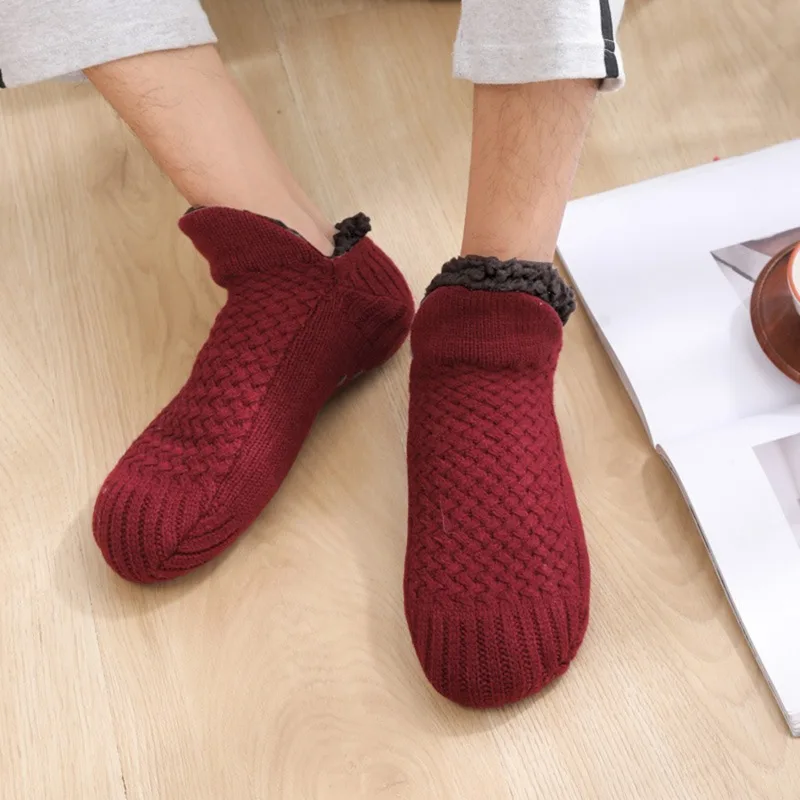 Winter Indoor Home Socks for Women and Men Warm Velvet Thick Floor Socks Plush Soft Slippers Adults Bottom Glue Sock