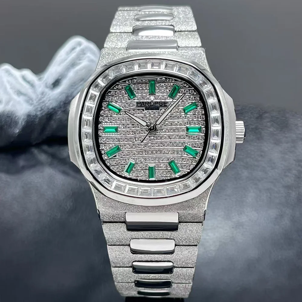 Orologio da Uomo Quadrato di Marca RARDPGE con Movimento Automatico Illuminato da Diamanti, Orologio Elegante in Acciaio Inossidabile per Affari