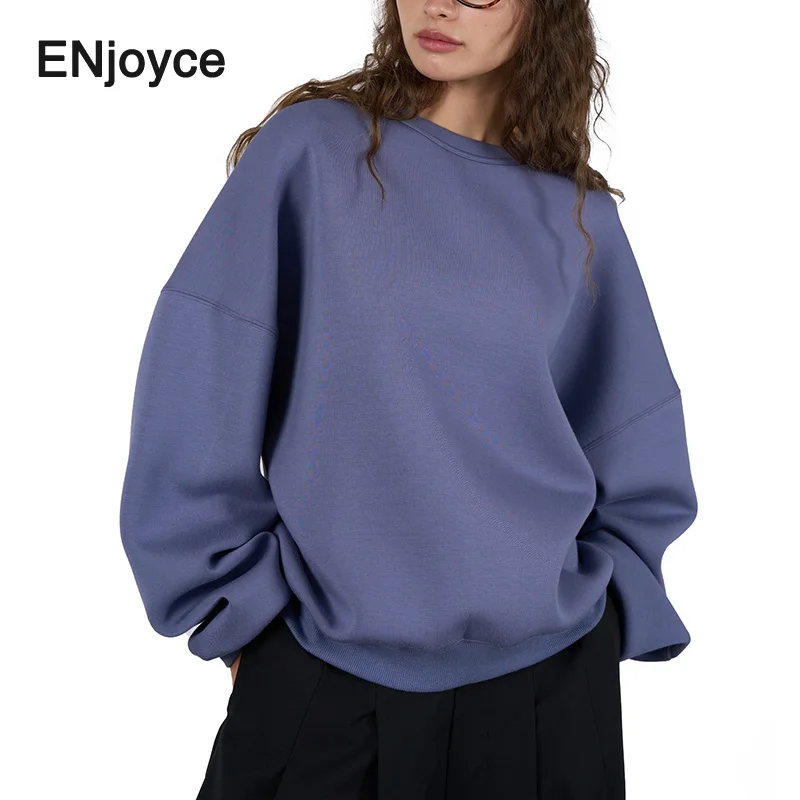 Women Korean Fashion Sweatshirts Y2K Streetwear 2024 Fall Winter Casual Loose Pullover Air Layer Long Sleeve Top Gray/Blue