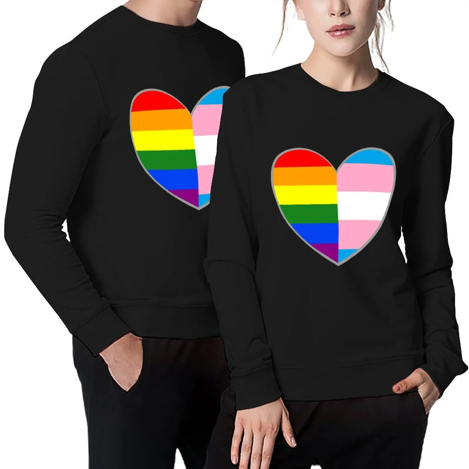

Trans and Rainbow Flag Heart Pullover anime clothes men's sweat-shirt set men clothing anime clothing sweatshirt