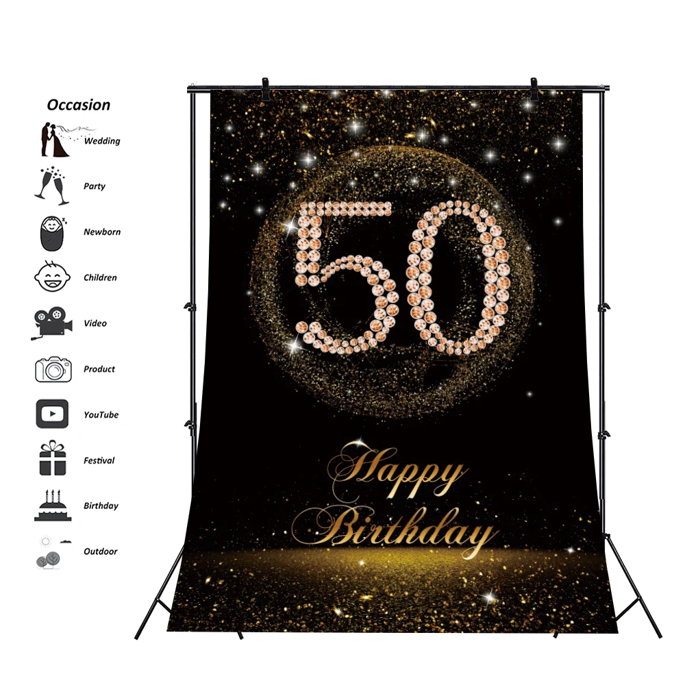 50th Anniversary Backdrop Customized 50 Years Birthday Party Decorations Door Banner for Man Woman Photo Background Vertical