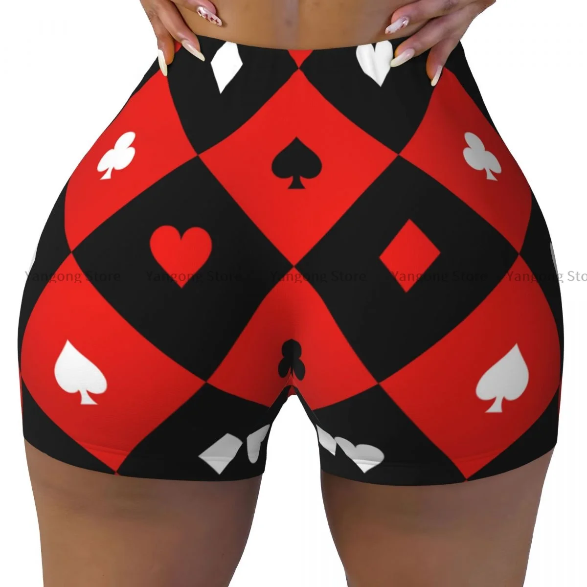 

Yoga Shorts Chess Board Diamond Poker Women Biker Tight Elastic Workout Sports Leggings Sportswear