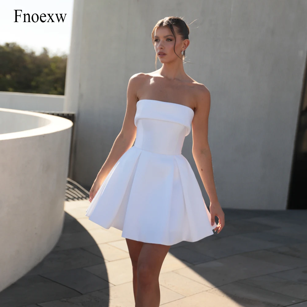 

Fnoexw 100% Real Image Strapless A-line Wedding Dress Mini Ruched Bridal Dresses Short Simple Vestidos En Oferta Liquidación