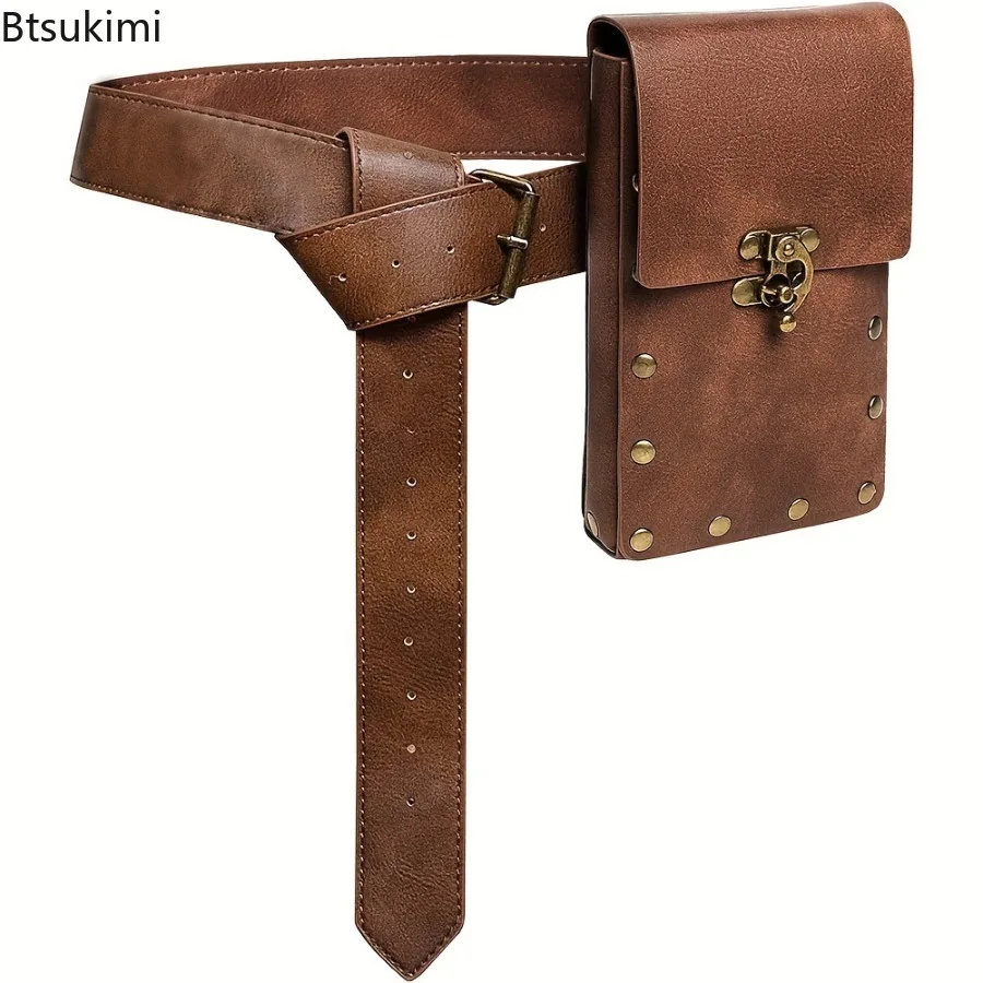 خمر حقيبة بحزام Steampunk حقيبة الهاتف القرون الوسطى عصر النهضة بولي حزام حزام جلد فاني حزم القراصنة تأثيري ازياء اكسسوارات للجنسين #3