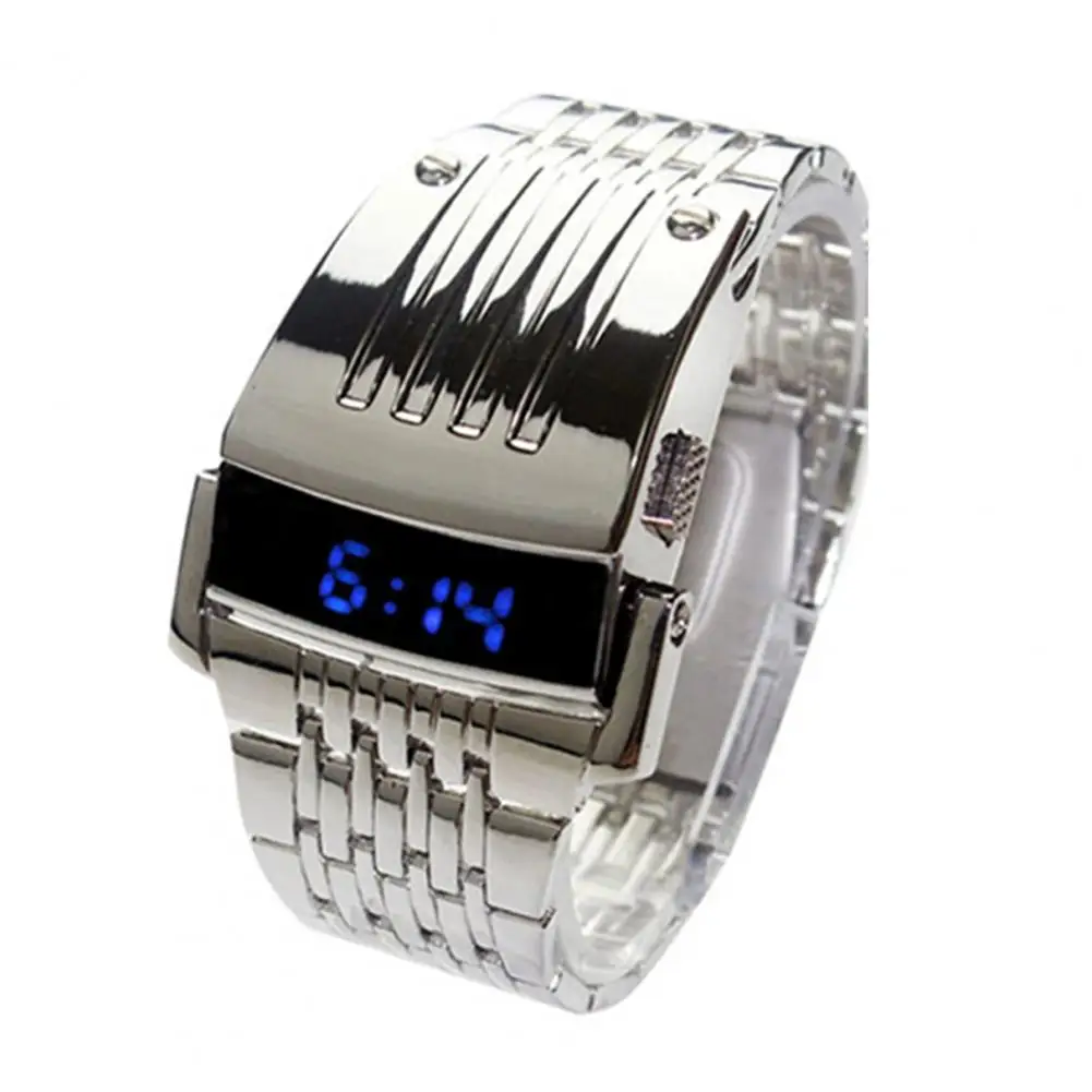 Orologio da uomo Digital LED Gift orologio da polso elettronico Fashion Blue Display ampio cinturino in acciaio inossidabile muslimah