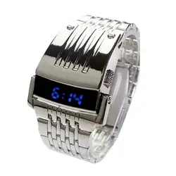 Watch Men Digital LED Gift Electronic Wrist Watch Fashion Blue Display Wide Stainless Steel Band Часы Мужские