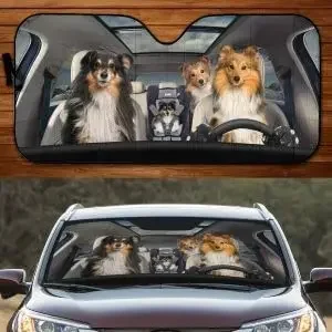 Funny Shelties Shetland Sheepdog Family Driving Dog Lover Dog Lover Car Sunshade, Car Window Sun Cover for Shelties Mom, Car Win