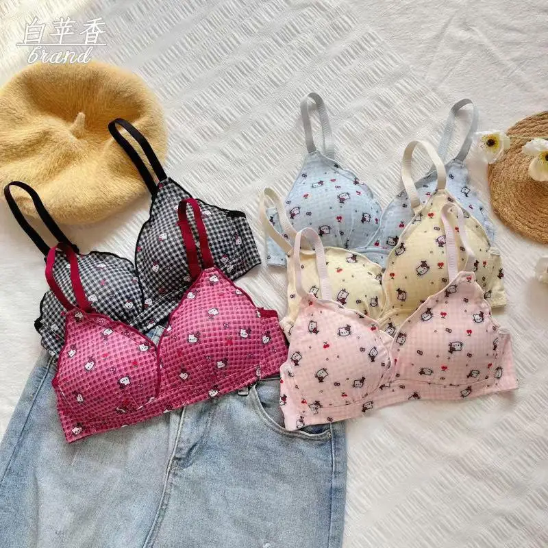 Sanrio Hello Kitty Pure Cotton Underwear Kawaii Anime Cartoon Print Soft Comfortable Small Size Bra Cute Girls Underwear