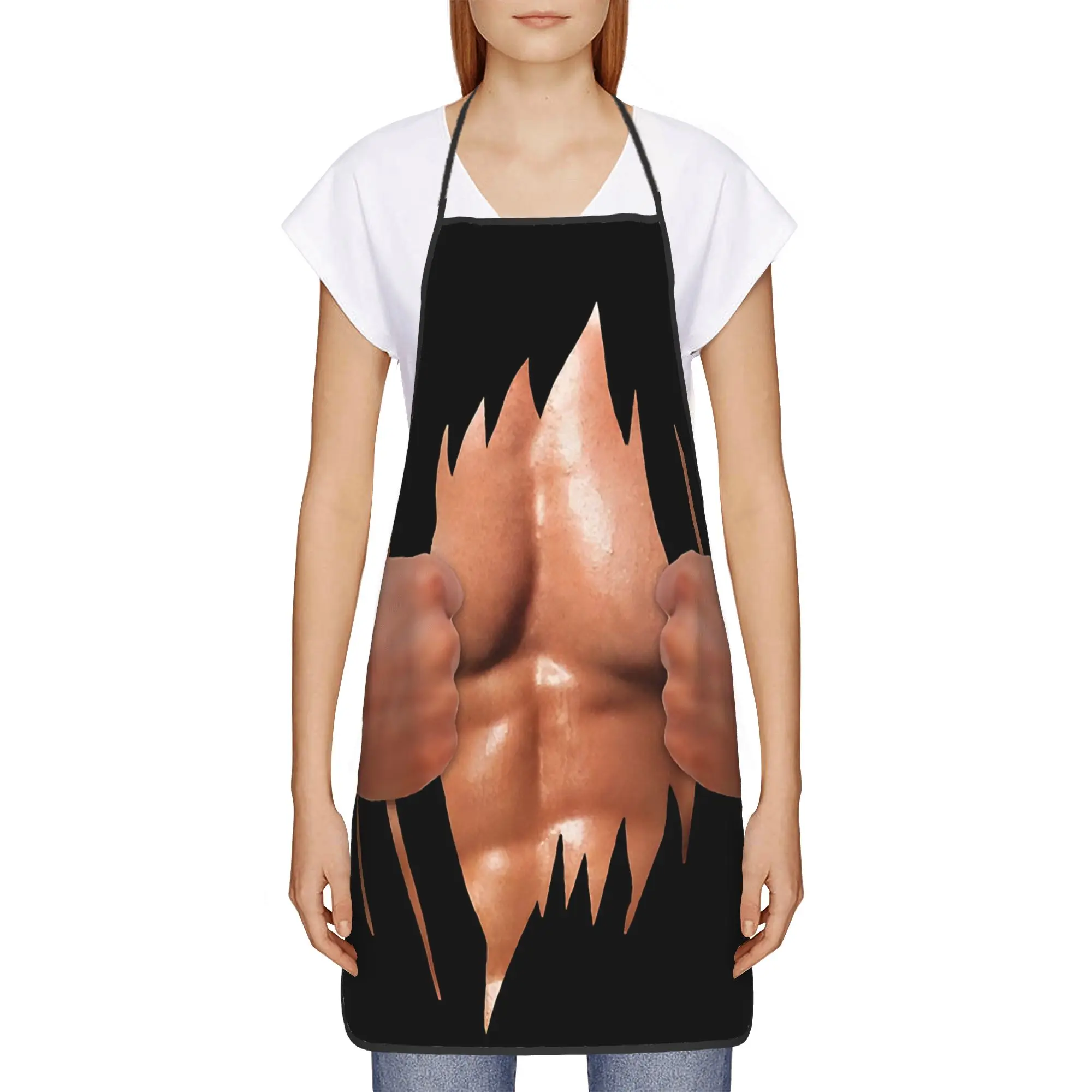 Sweaty Muscular Chest Ripping Shirt Apron  Manicure Barbecue Kitchen Accessories Household Custom Aprons without Pocket