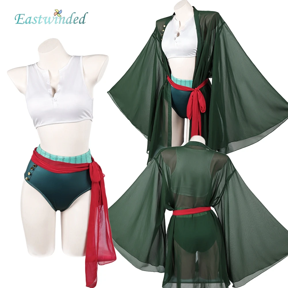 

Roronoa Cosplay Zoro Costume Green Swimsuits Anime Pirate Roleplay Women Bikini Swimwear Outfits Clothes Suit Halloween Carnival