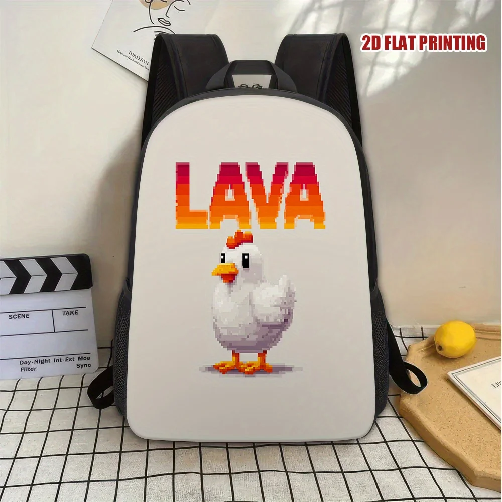 

1 Pixel Lava Chicken Backpack - Retro Gaming Pixel Art Design, Eye-catching LAVA Text, Durable Polyester Fiber School Bag