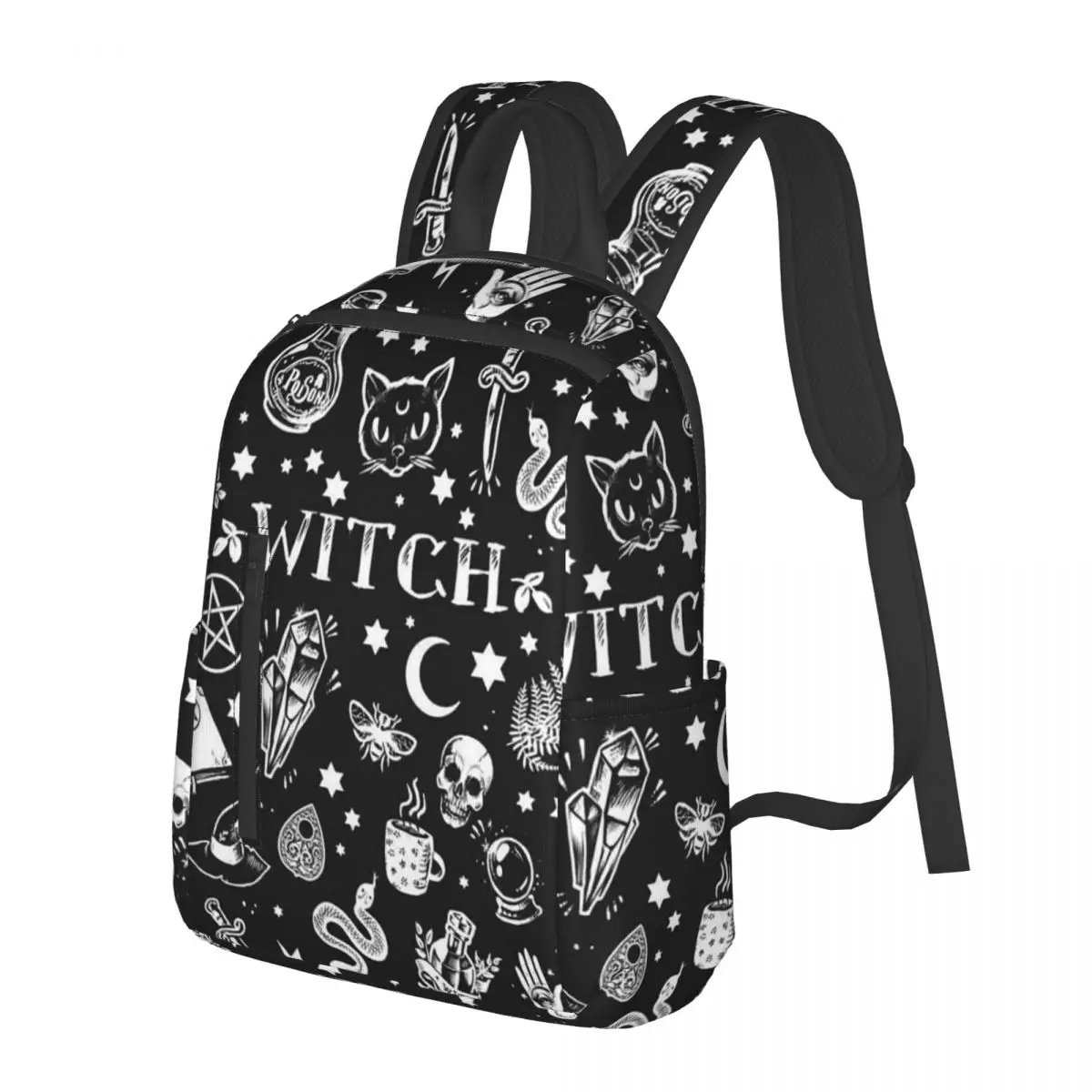 Witch Element Cat Snake Moon Student Backpack School Bag Hiking Travel Daypack for Men Women Bookbag Shoulder Bags